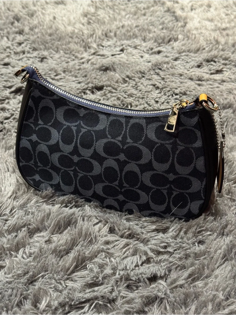 Coach Teri Shoulder Bag Black Signature Denim Leather